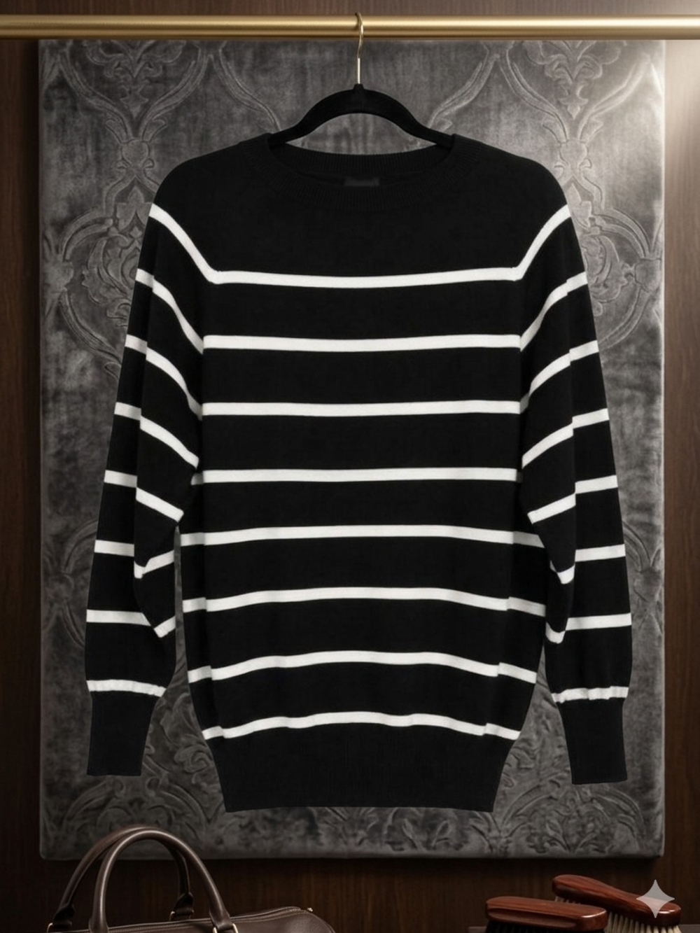 Talbots Classic French Girl Black White Striped Knit Crewneck Sweater Preppy M
